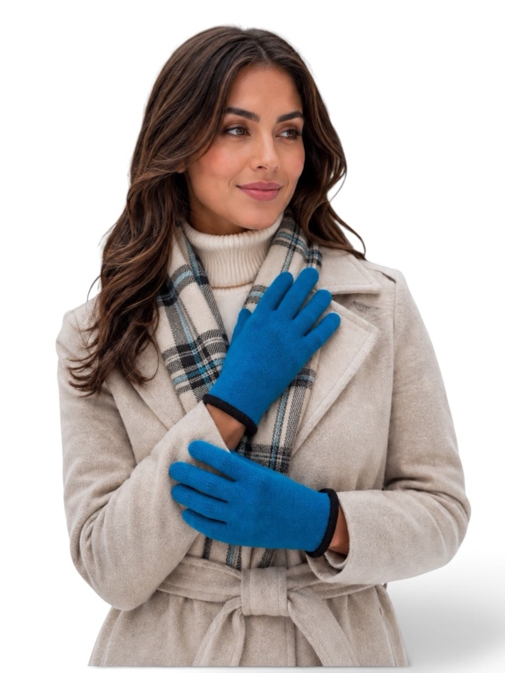Portolano Peacock Blue w Black Trim Lambswool Angora Polymicrofleece Lined Glove